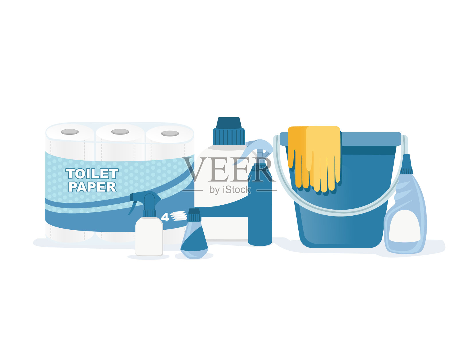 收集家居用品清洁和家政平面矢量插图上的白色背景插画图片素材