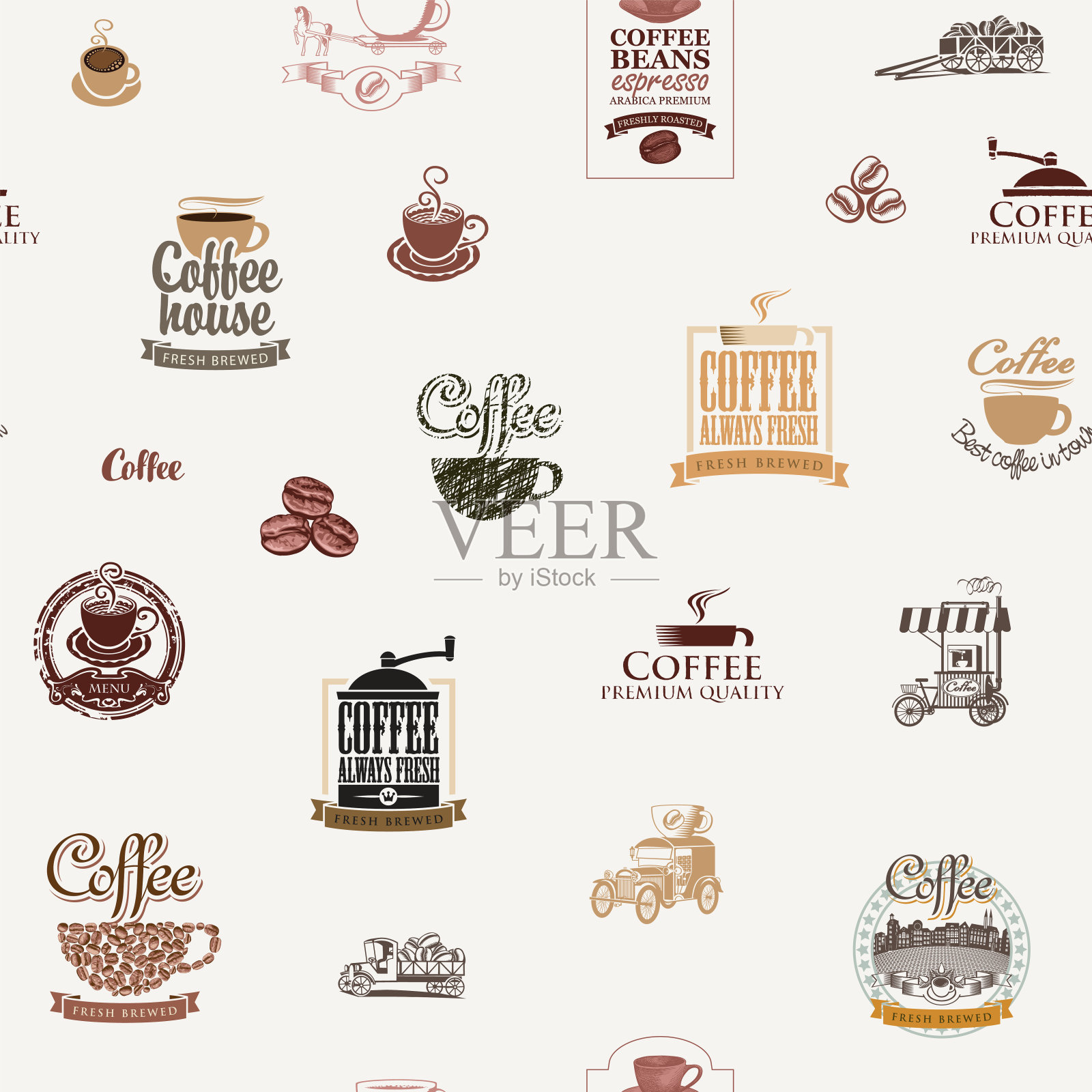 矢量无缝图案上的主题是咖啡插画图片素材