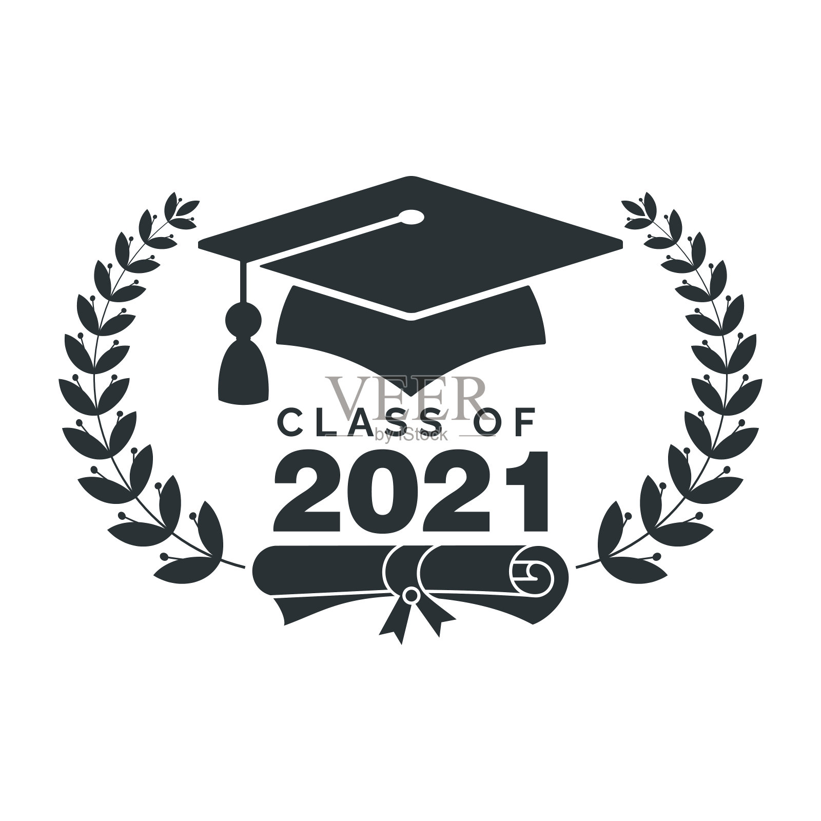 毕业帽黑色标志与月桂花环插画图片素材