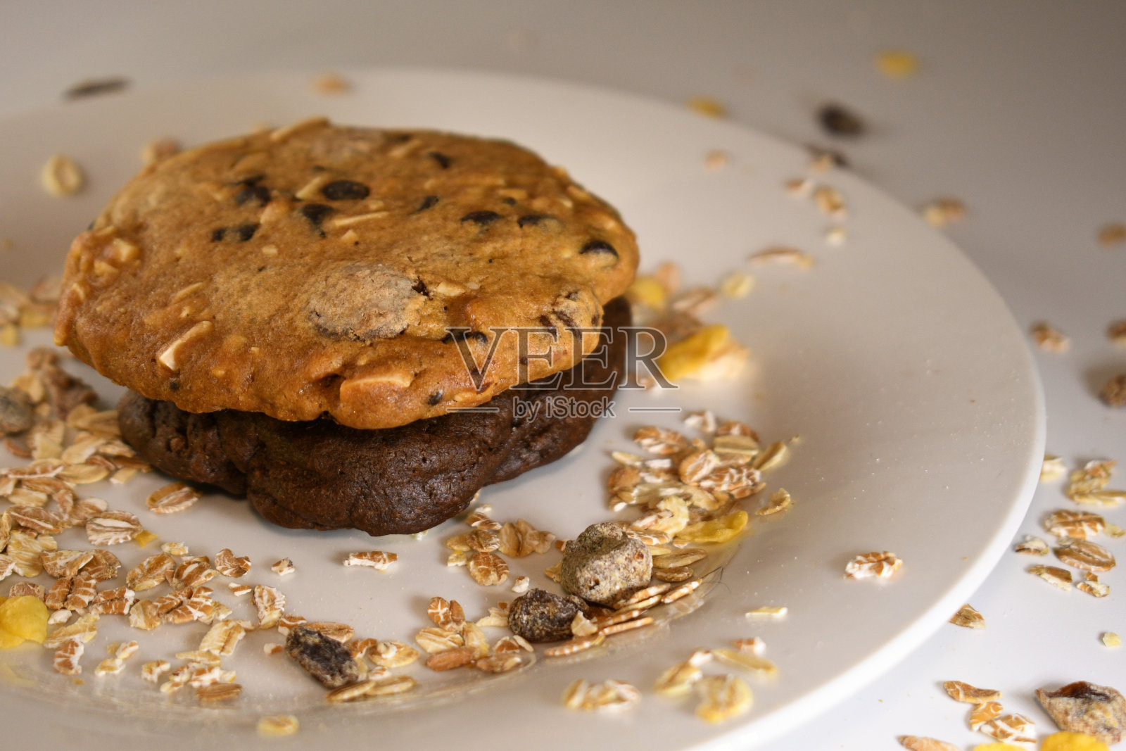 美丽的杏仁巧克力饼干的背景照片摄影图片