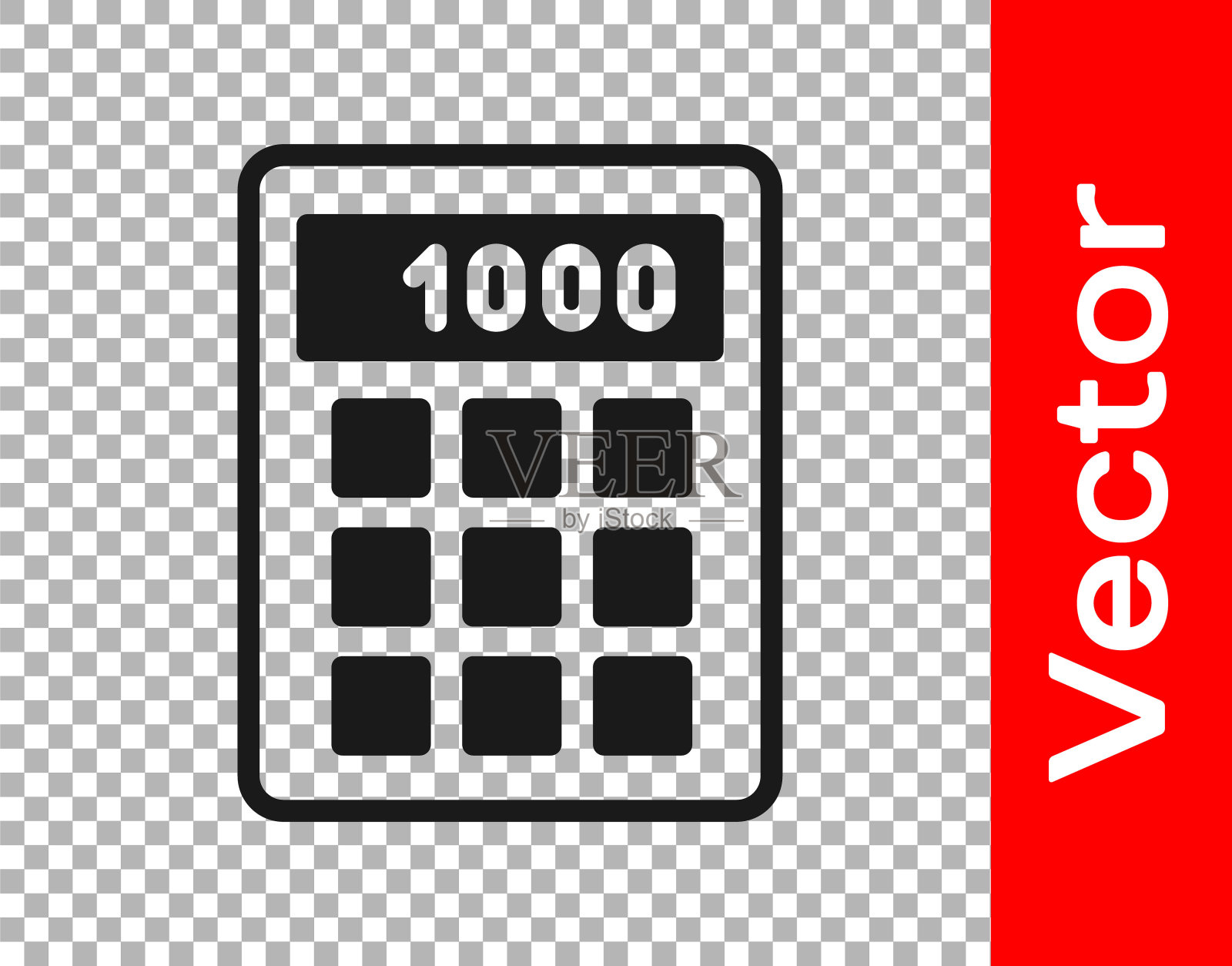 黑色计算器图标孤立在透明的背景。会计的象征。商业计算，数学教育和金融。向量插画图片素材