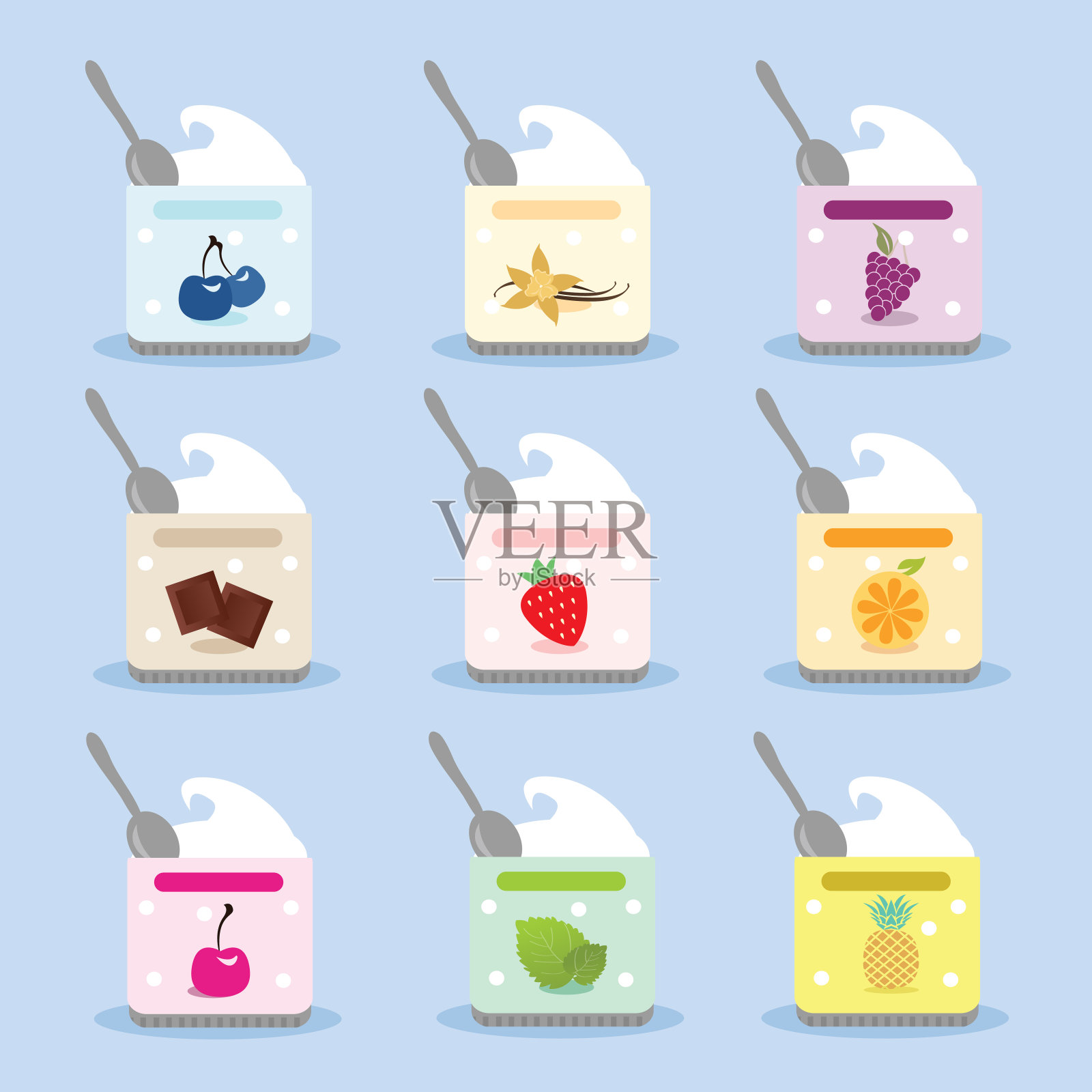 酸奶和冰淇淋杯插画图片素材