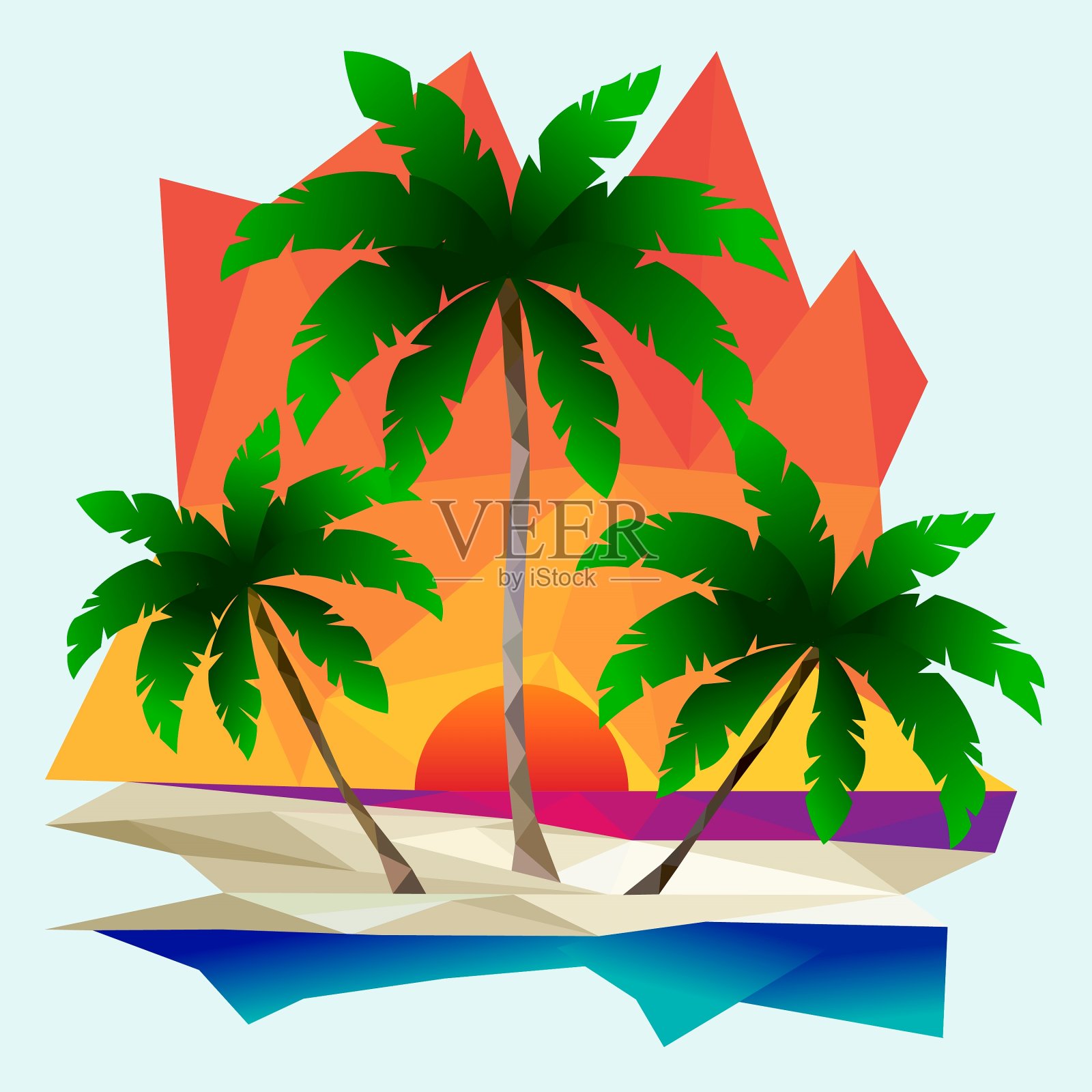 日落在岛插画图片素材