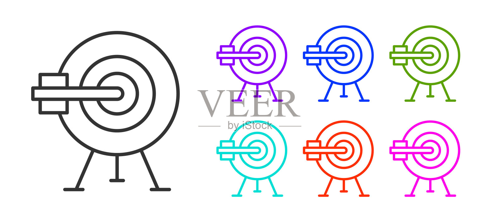 黑线目标与箭头图标隔离在白色背景上。飞镖靶信号。射箭板图标。圆靶信号。业务目标的概念。设置图标丰富多彩。向量插画图片素材