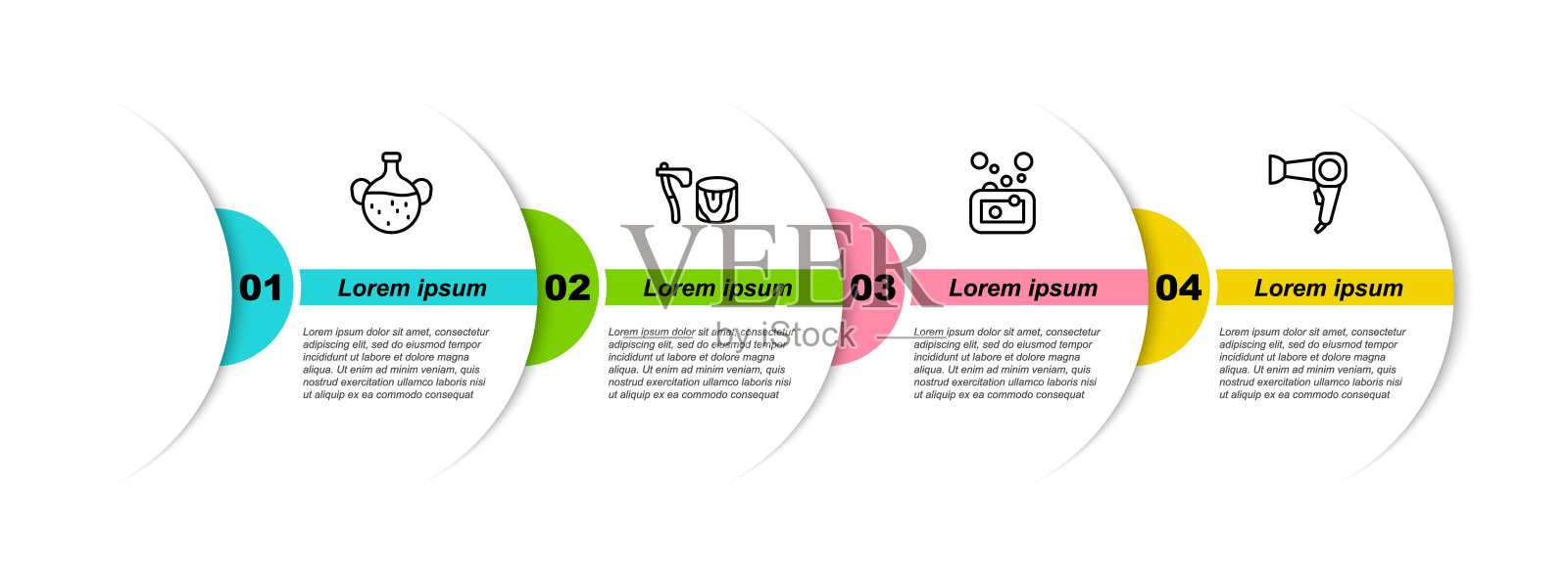 集精油瓶、木斧、肥皂棒、吹风机于一体。业务信息模板。向量设计模板素材