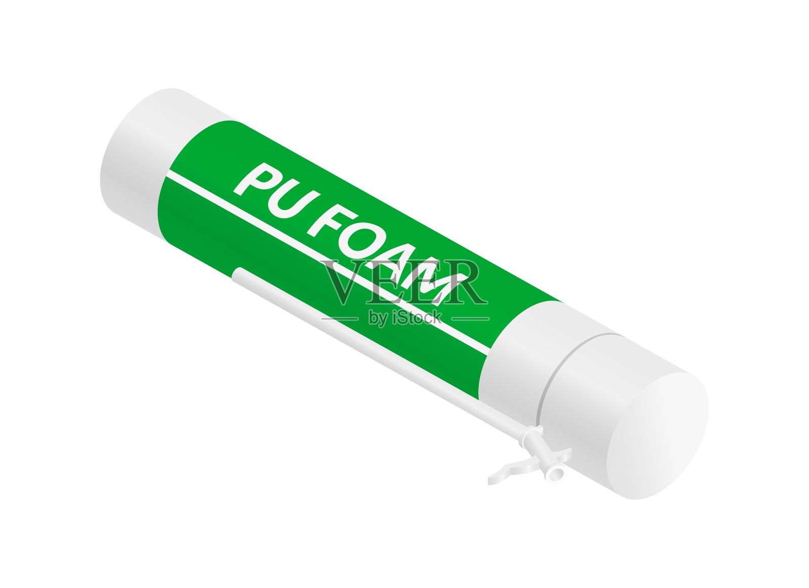 等距矢量插图瓶与建筑泡沫喷涂修复和绝缘隔离在白色背景。逼真的PU泡沫管图标在平面卡通风格。建筑材料。插画图片素材