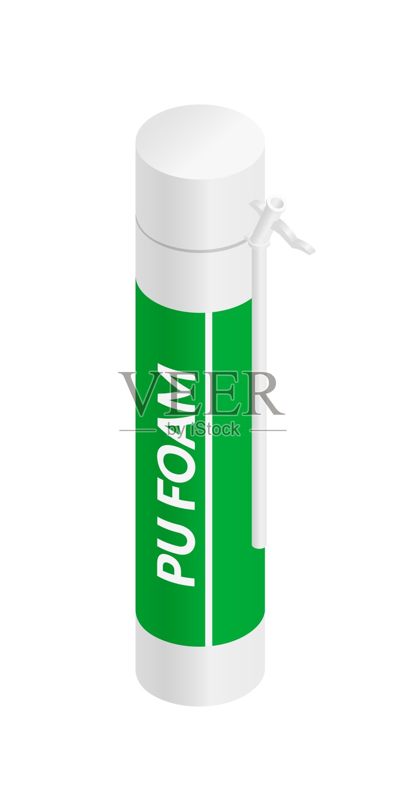 等距矢量插图瓶与建筑泡沫喷涂修复和绝缘隔离在白色背景。逼真的PU泡沫管图标在平面卡通风格。建筑材料。插画图片素材