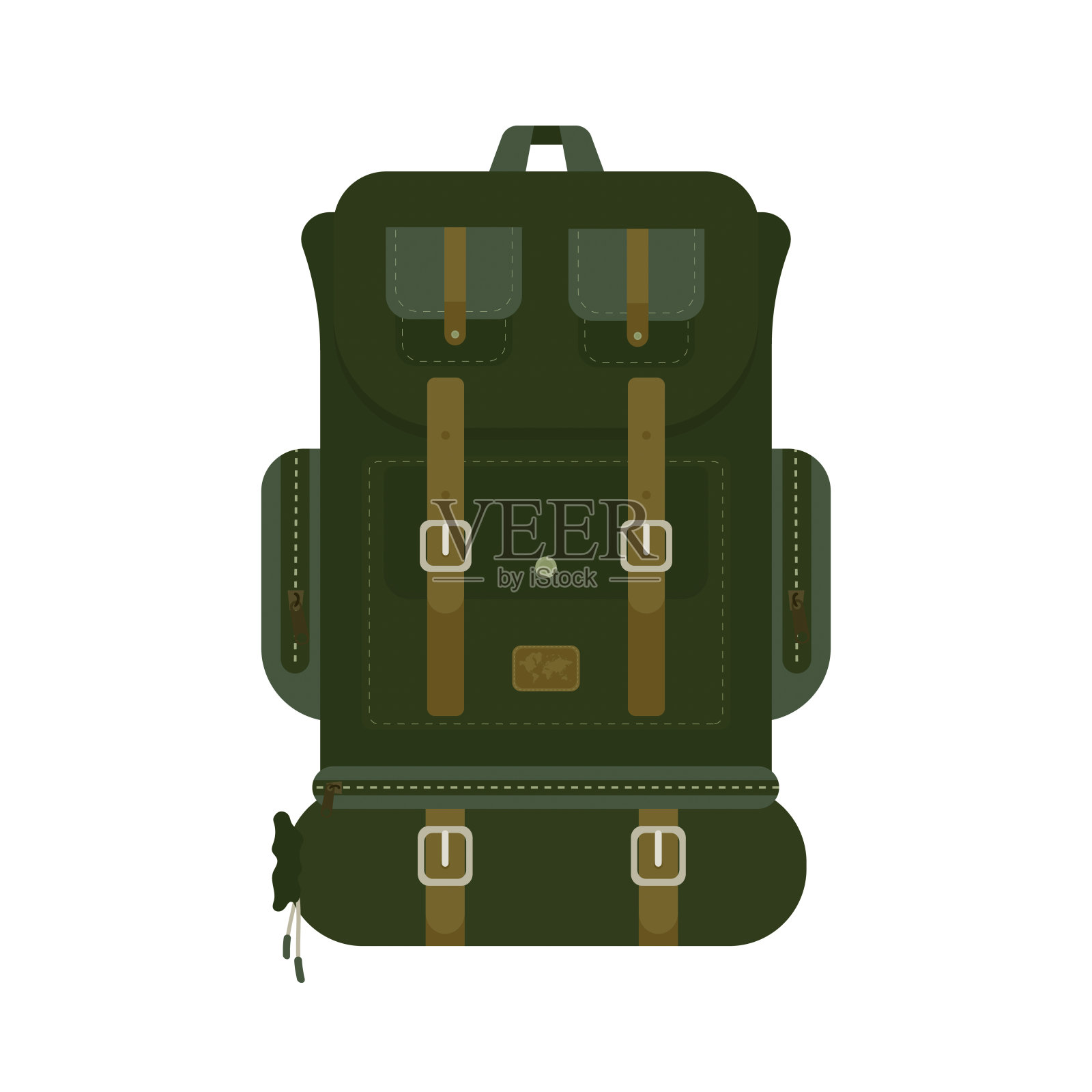 背包旅行孤立在一个白色的背景。旅游的复古背包。经典风格的徒步背包与睡袋。野营和徒步旅行的包和背包。插画图片素材