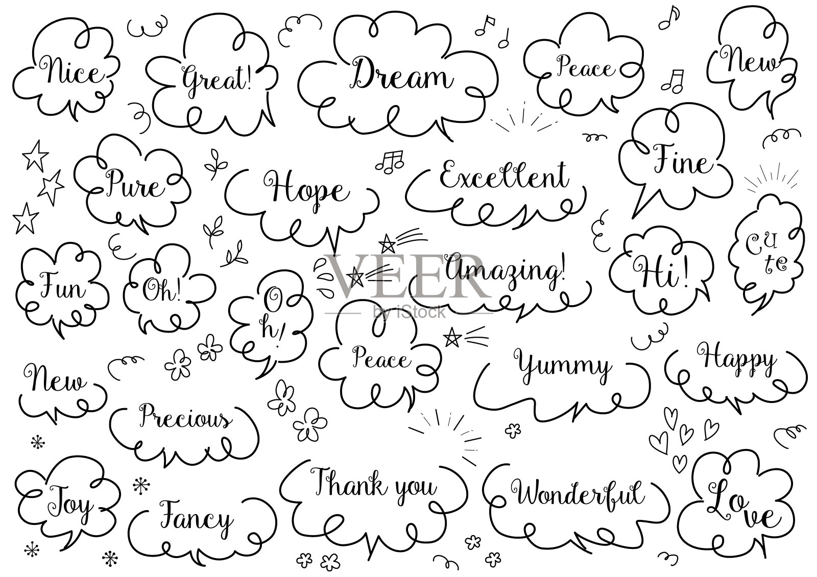 手写语音泡泡套装插画图片素材