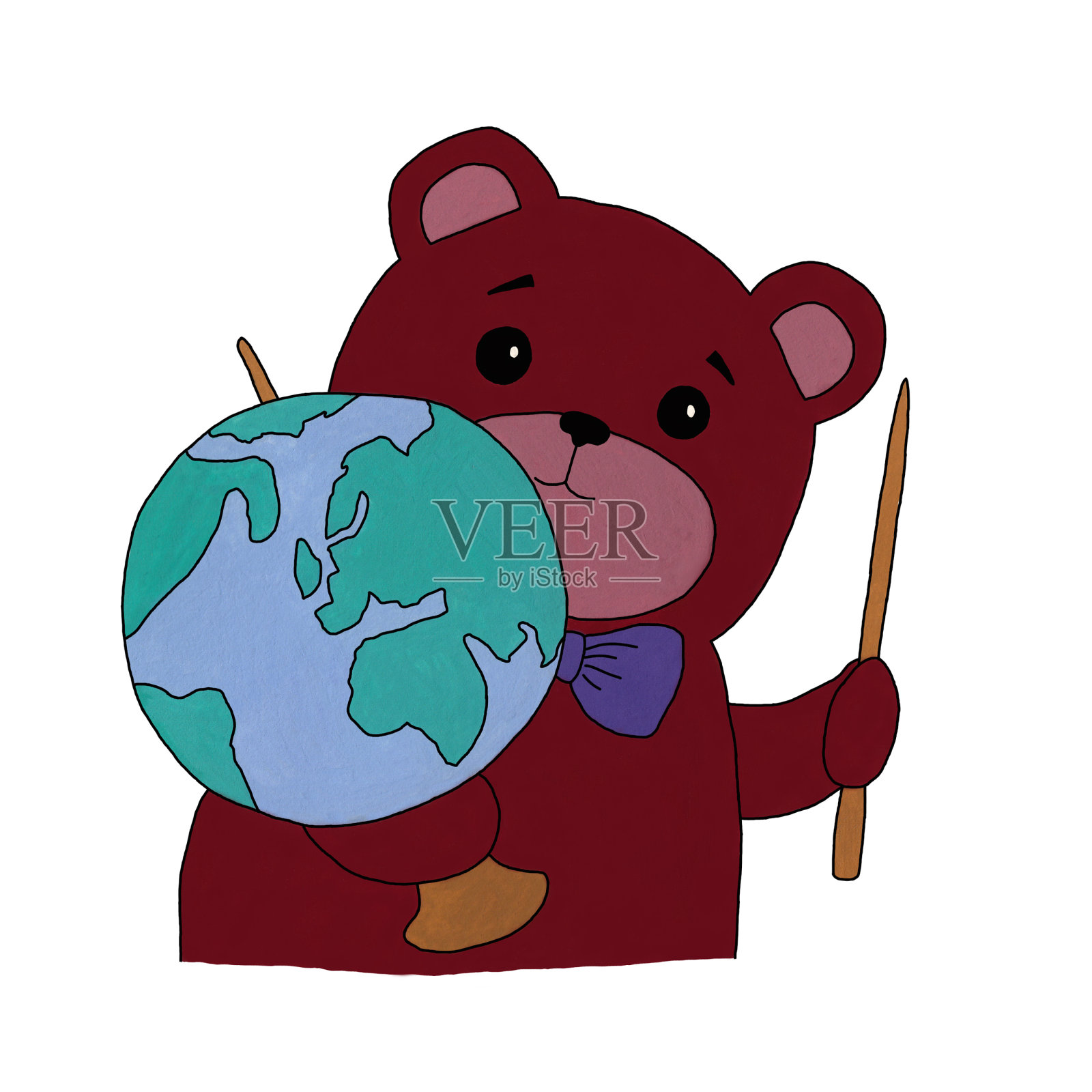 带地球仪和指针的泰迪熊学生设计元素图片