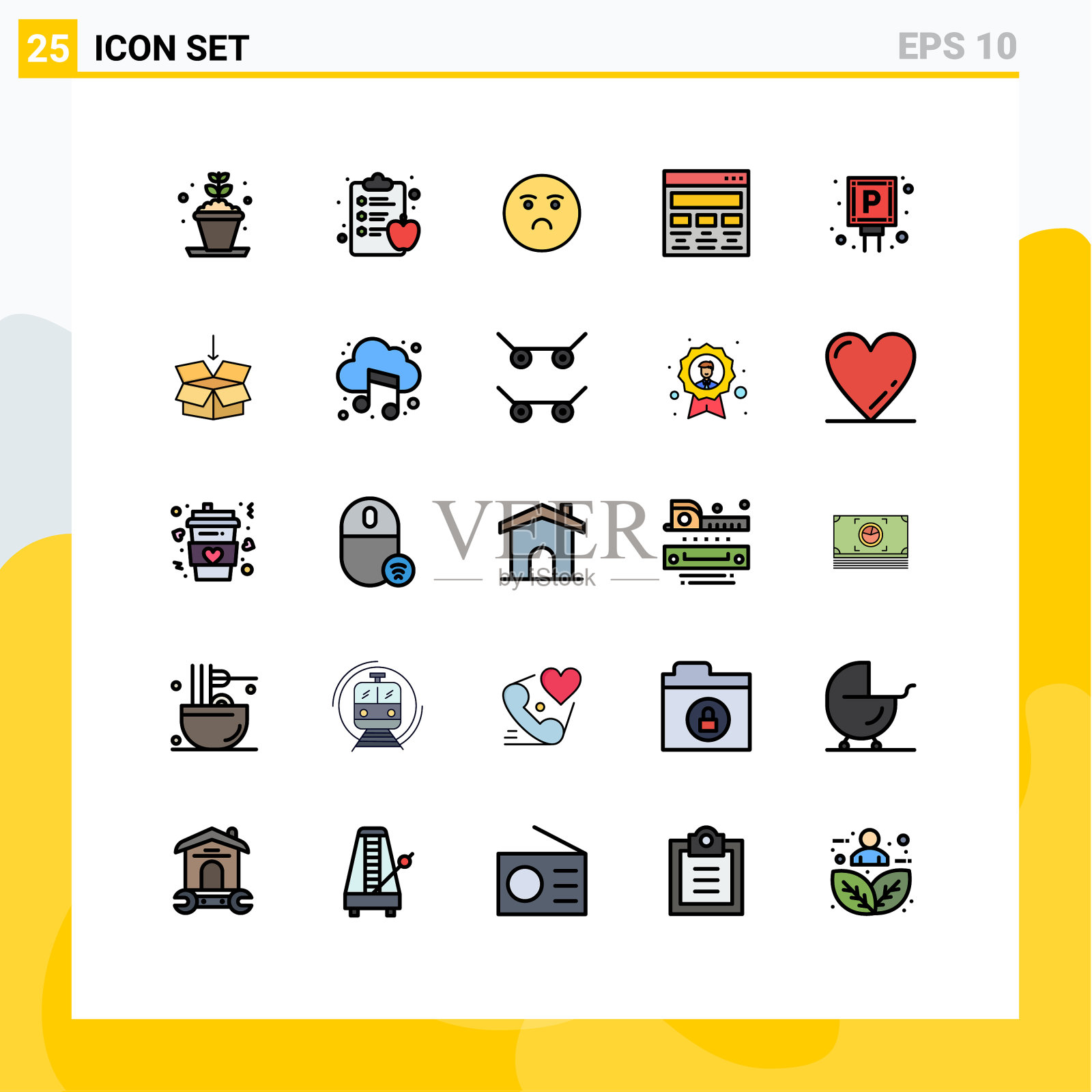 包25个创意填充线平色插画图片素材