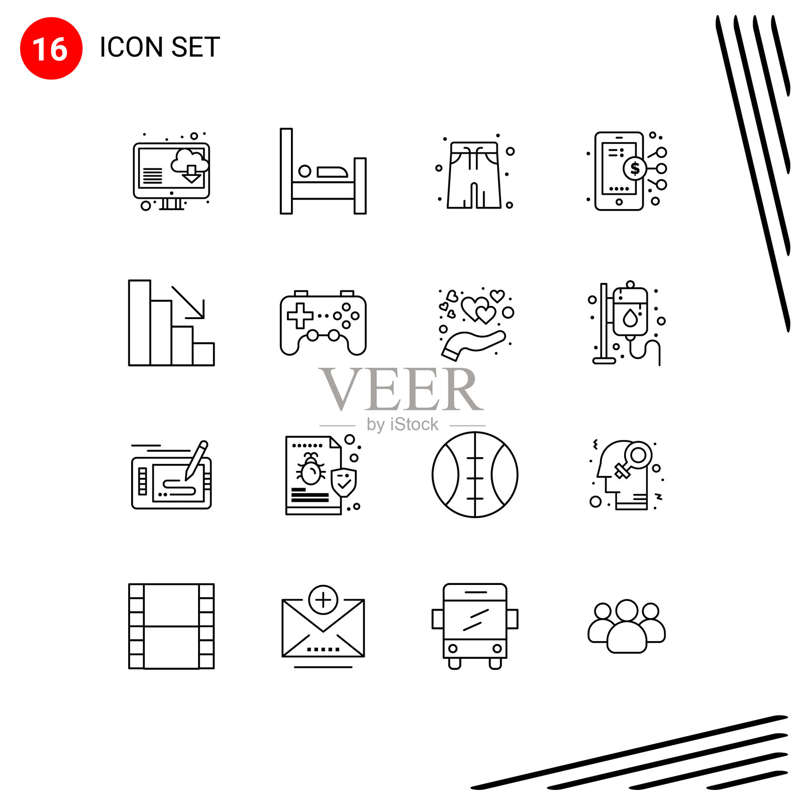 为控制器下降设置16个轮廓网格插画图片素材