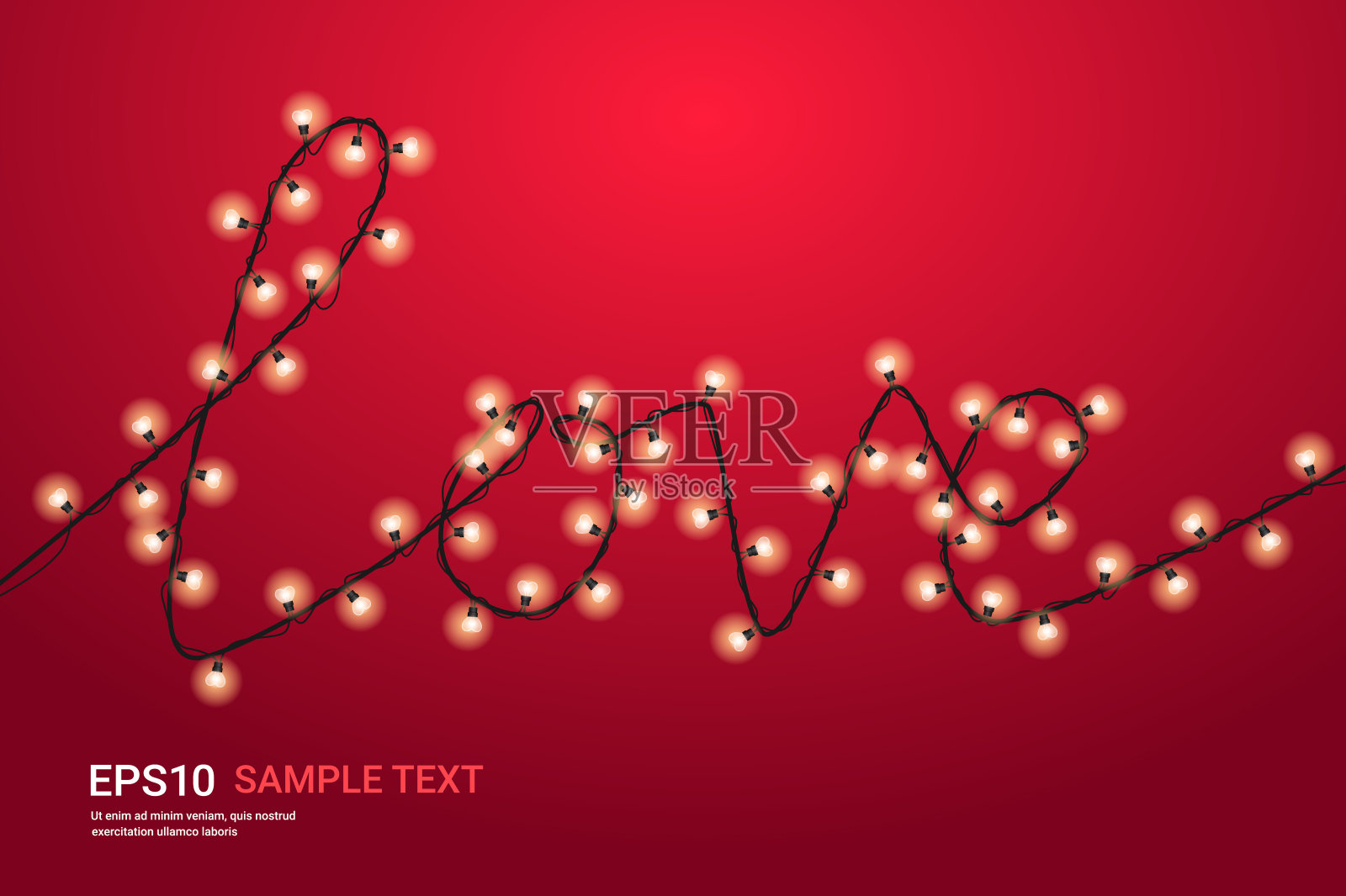 情人节庆祝横幅传单或贺卡与灯泡形状的爱的话插画图片素材