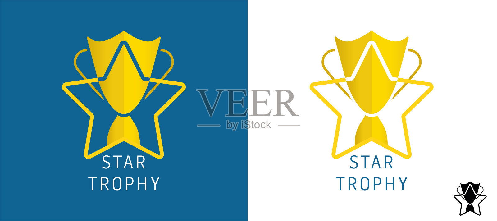奖杯标志设计中的明星。第一名，比赛冠军，创意符号概念第一名。插画图片素材