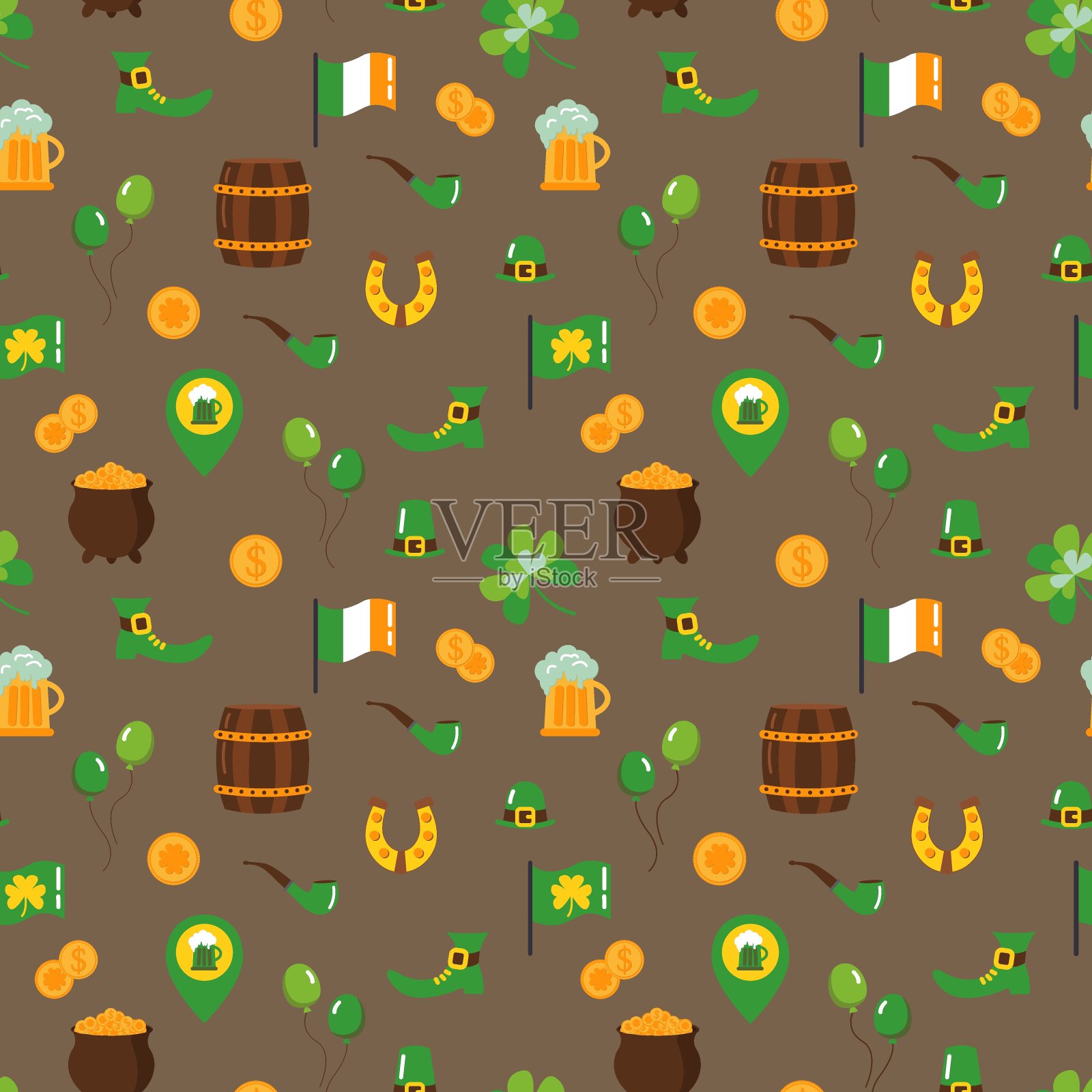 圣帕特里克节。无尽的纹理为您的设计。平的风格。插画图片素材