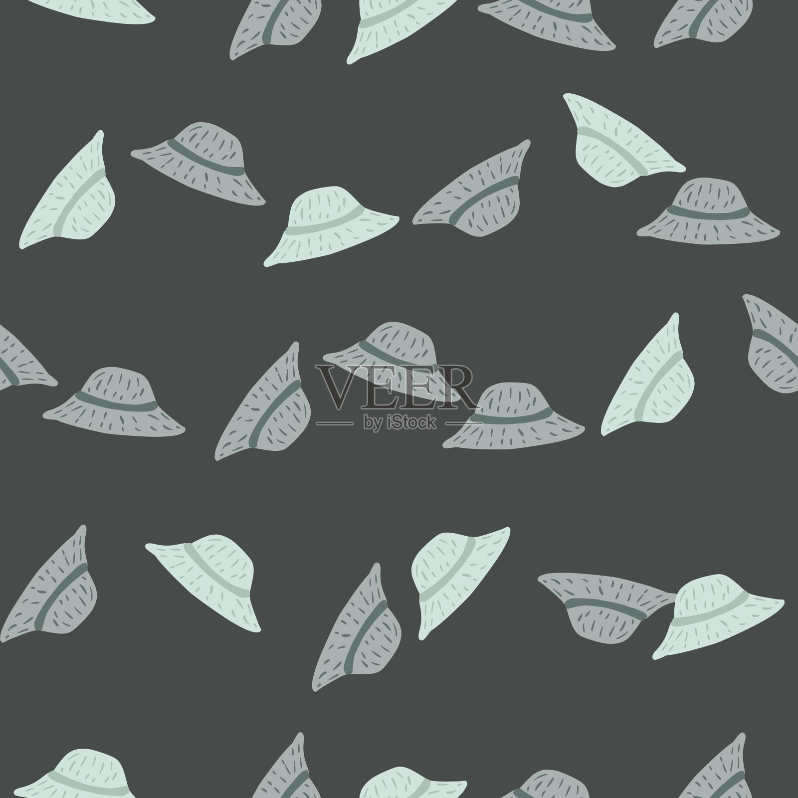 卡通无缝配件图案与简单的巴拿马印花。深灰色背景。涂鸦背景。插画图片素材