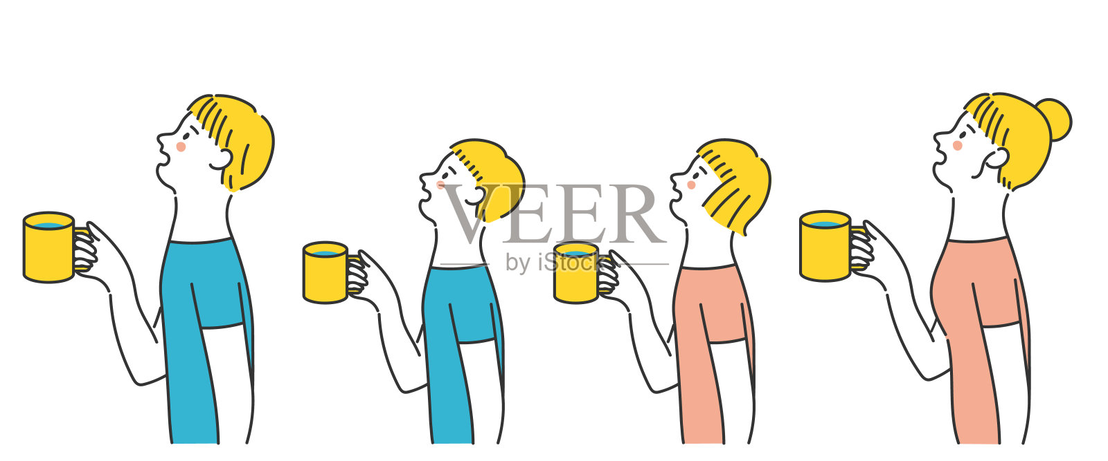 家人用杯子漱口插画图片素材