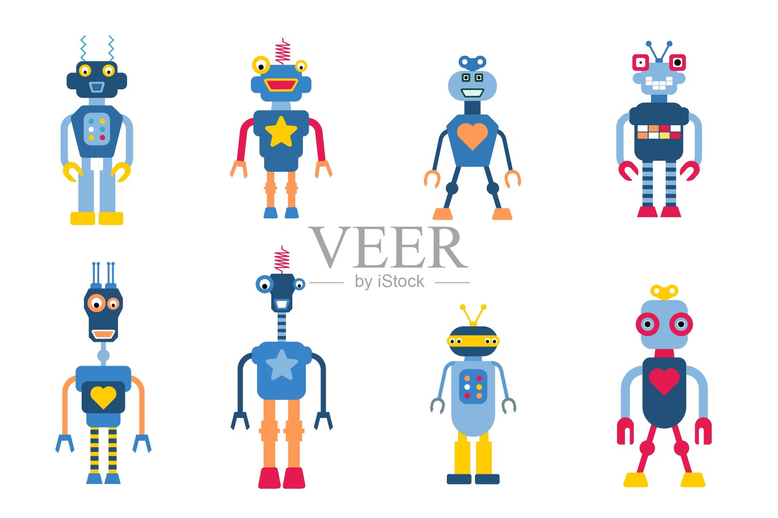 玩具机器人矢量集插画图片素材