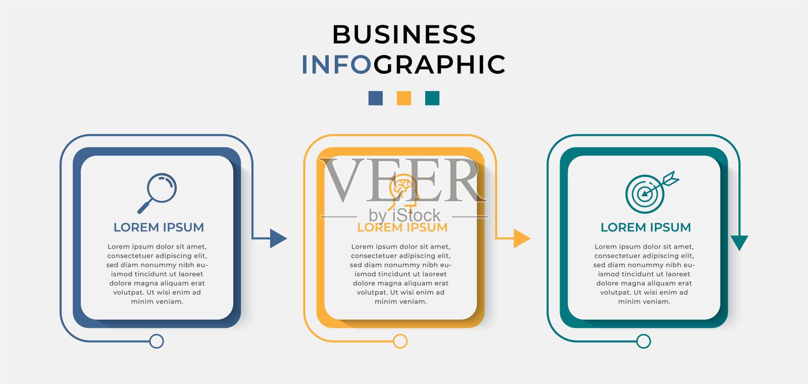 最小业务信息图模板。时间轴有3个步骤，选项和营销图标插画图片素材