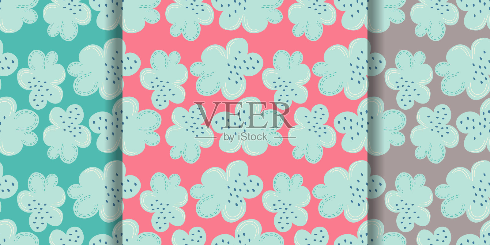 集斯堪的纳维亚无缝模式与云的不同背景的孩子。矢量插图无尽的图案装饰设计在民间简单的斯堪的纳维亚风格的孩子插画图片素材