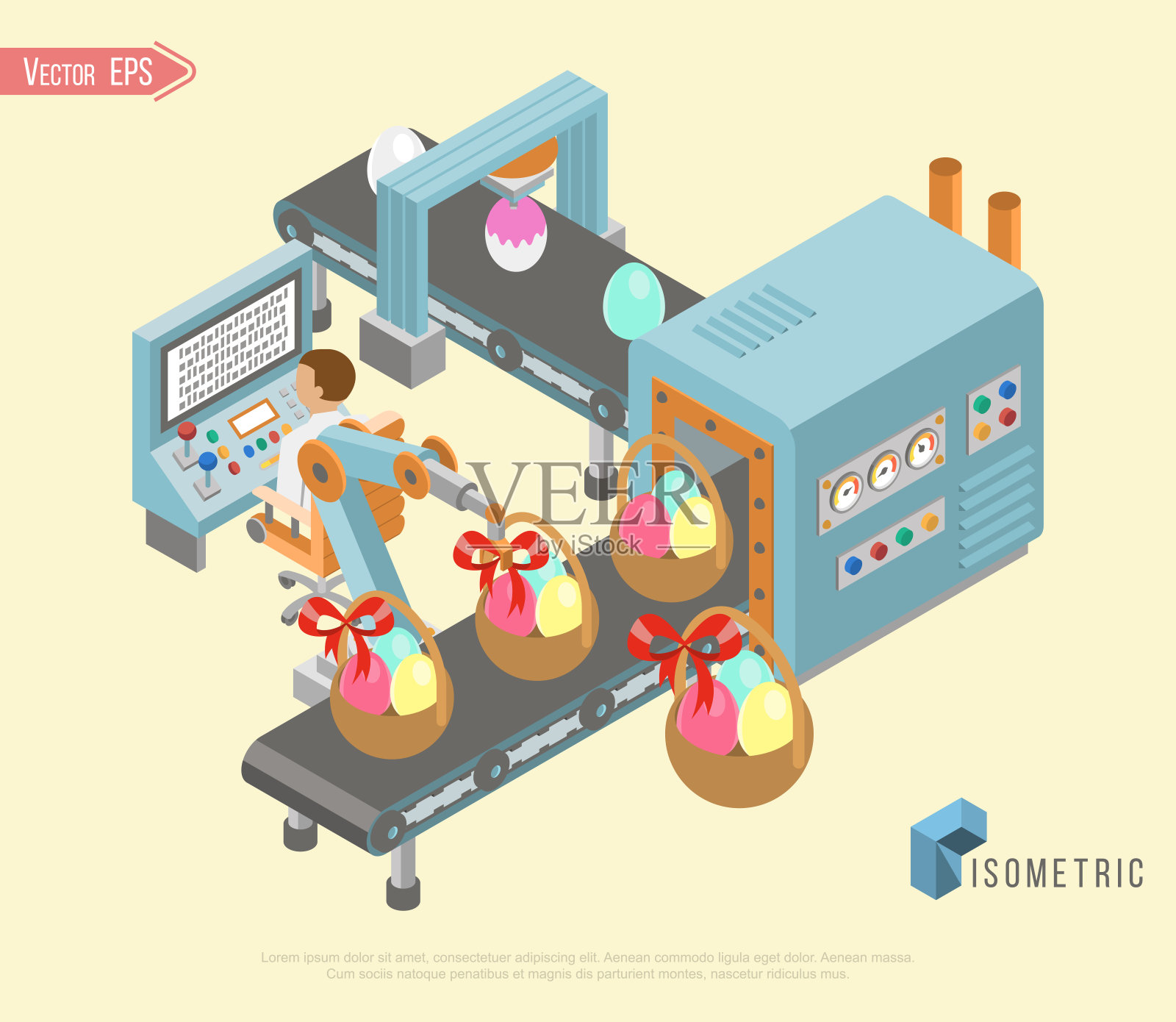 传送带系统在平面设计与复活节彩蛋。矢量图插画图片素材