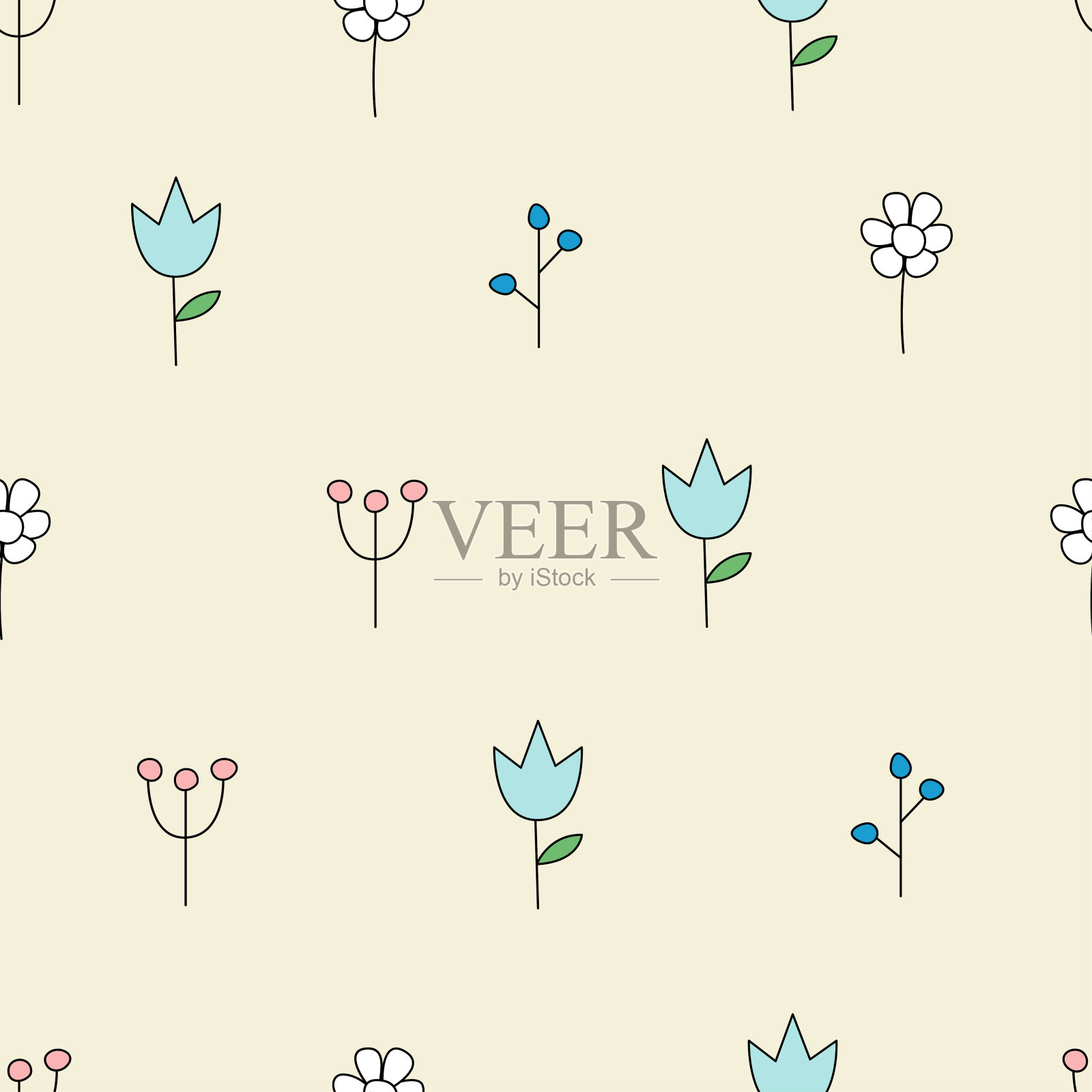 小花无缝抽象图案纺织，织物或纸包装插画图片素材