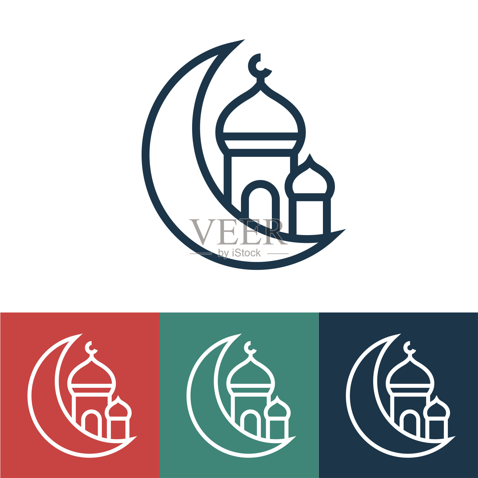 线性矢量图标与月和清真寺插画图片素材