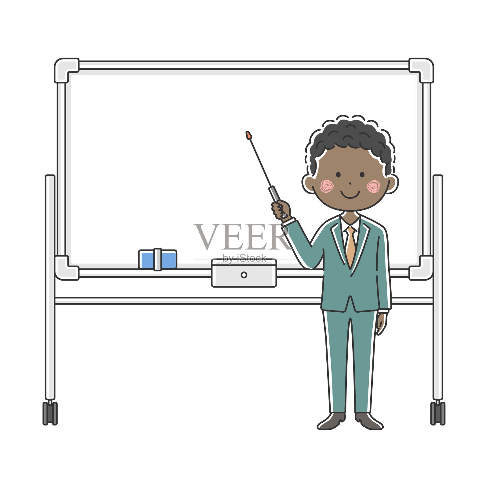 一个黑人商人在白板上解释。插画图片素材