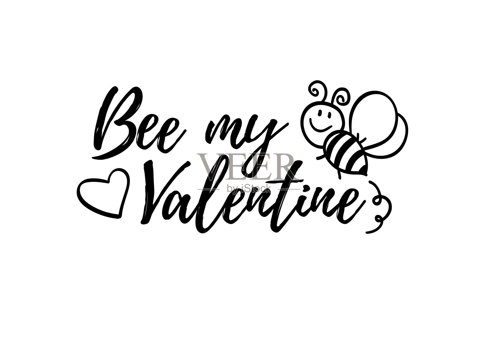 蜜蜂我的情人节短语与涂鸦蜜蜂在白色背景。刻字海报，情人节卡片设计或t恤，纺织印花。鼓舞人心的浪漫引用海报。插画图片素材