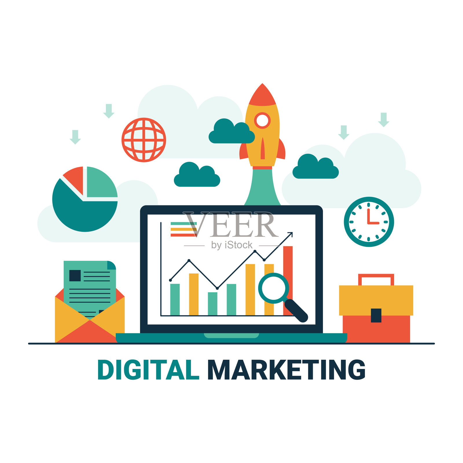 企业数字营销创业理念插画图片素材