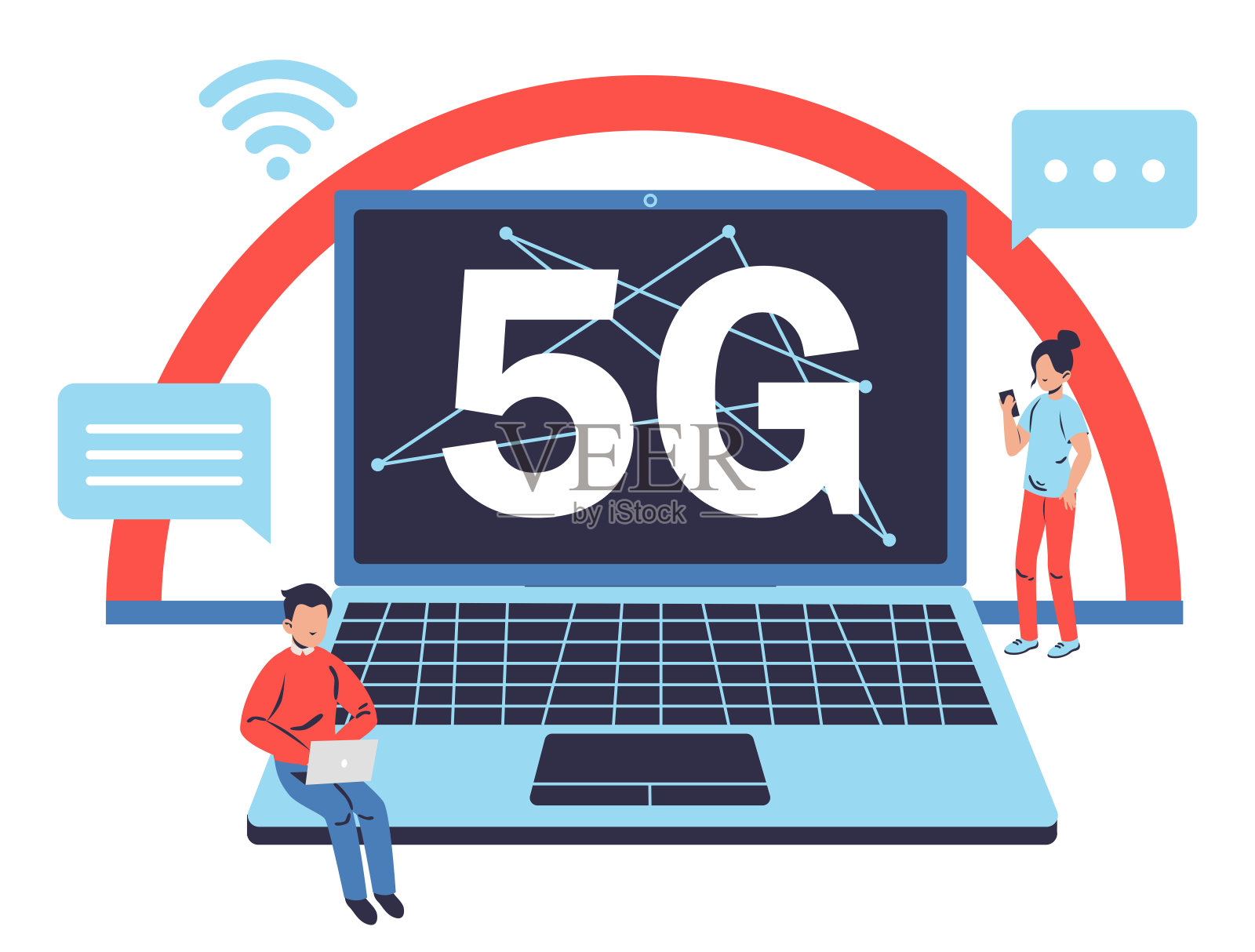 人们在设备上使用5g网络。平面设计说明。向量插画图片素材