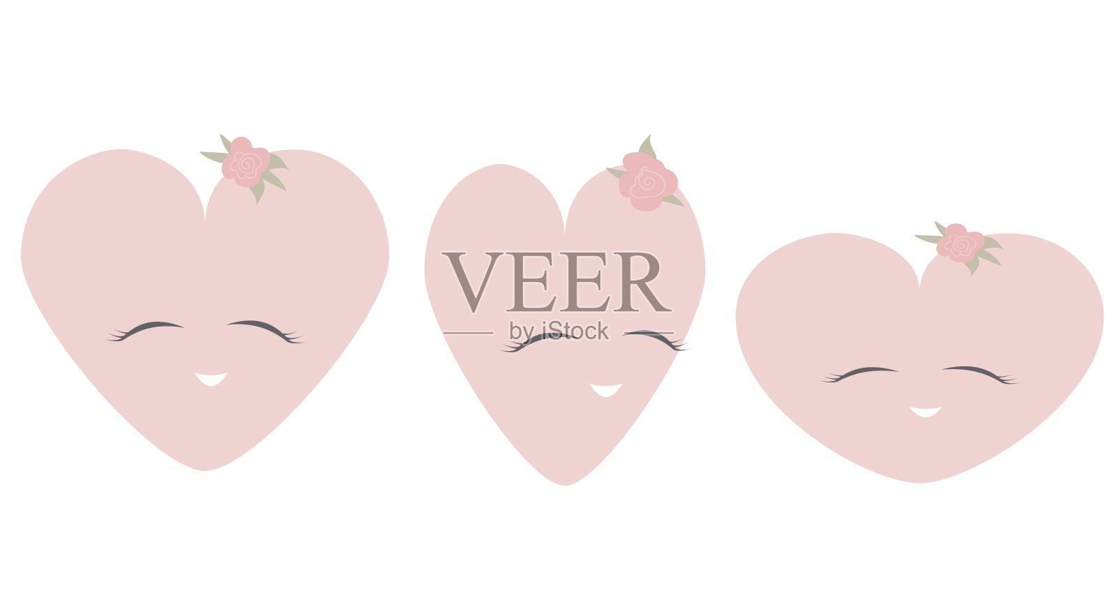 可爱的心和玫瑰。矢量插图。插画图片素材