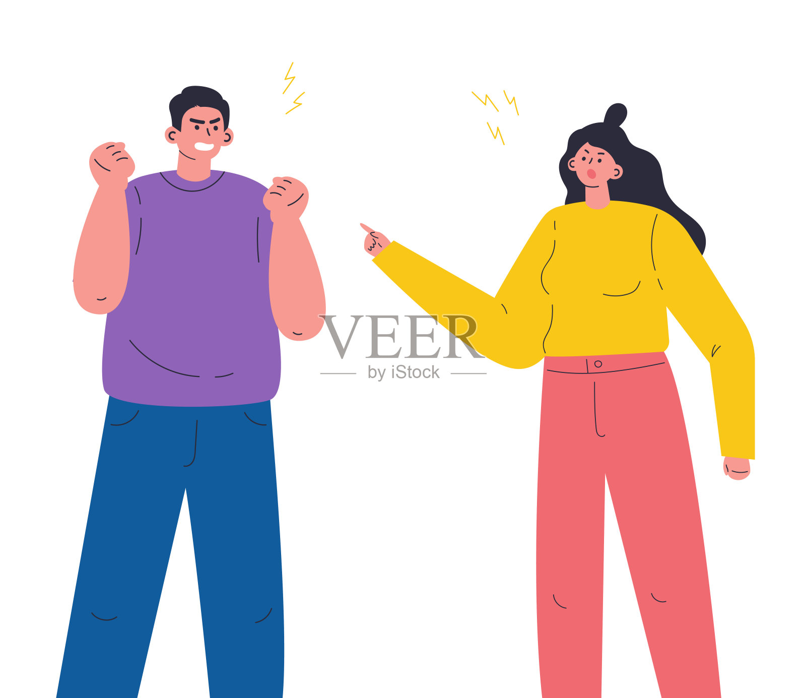 家庭争吵、冲突的概念插画图片素材