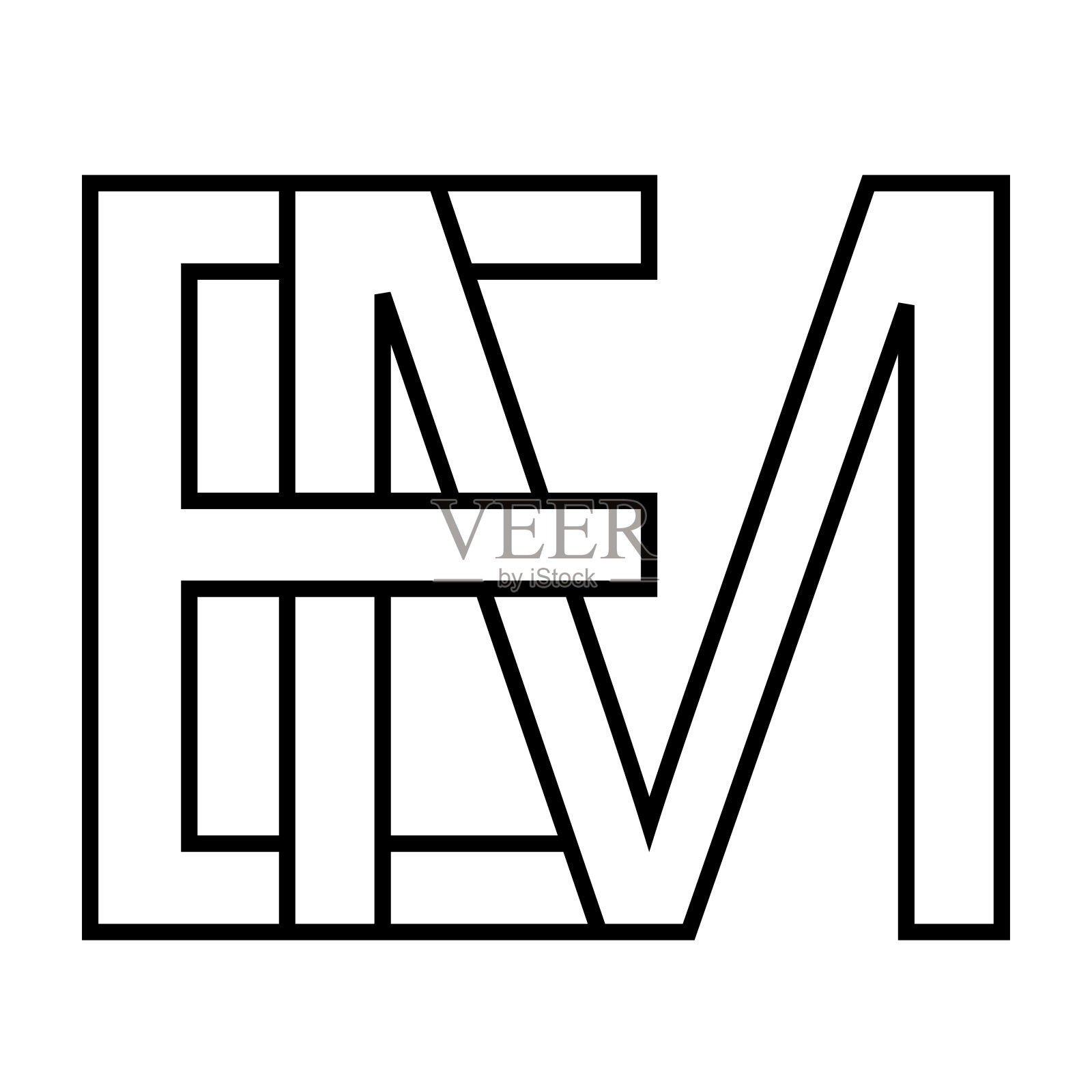 标志符号em和我的图标符号交错字母M，向量标志em，我的第一个大写字母模式字母表E, M插画图片素材