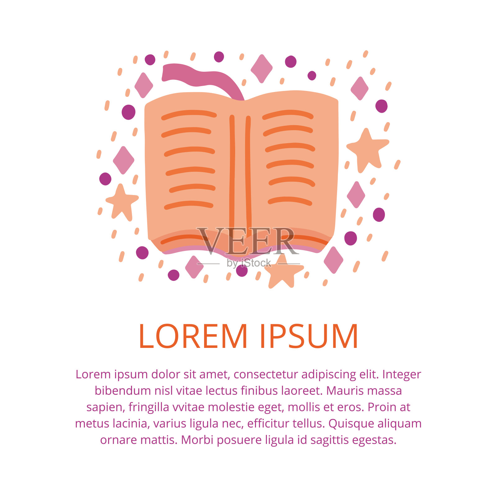 可爱的彩色矢量插图与一本书和星星与文字。书店和库的矢量模板。矢量模板的卡片，横幅，海报和社会媒体插画图片素材