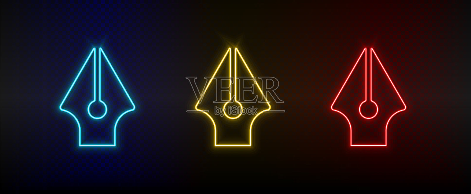 霓虹灯、书法、水墨笔。一套红色，蓝色，黄色霓虹灯矢量图标图标素材