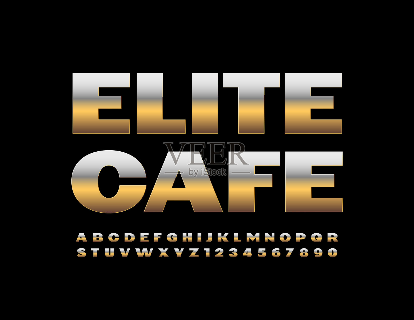 向量溢价标志精英咖啡馆。黄金字母和数字集插画图片素材