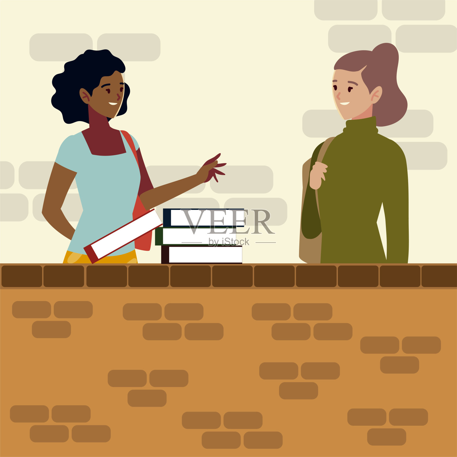 学生两名女性用书籍教育设计插画图片素材