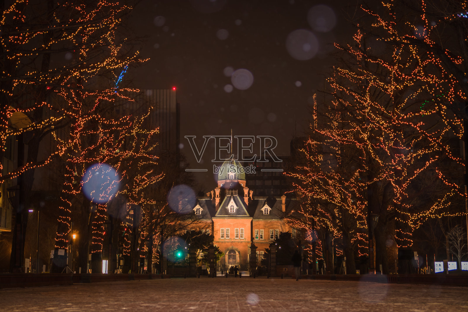 前北海道政府办公室用雪照明。照片摄影图片