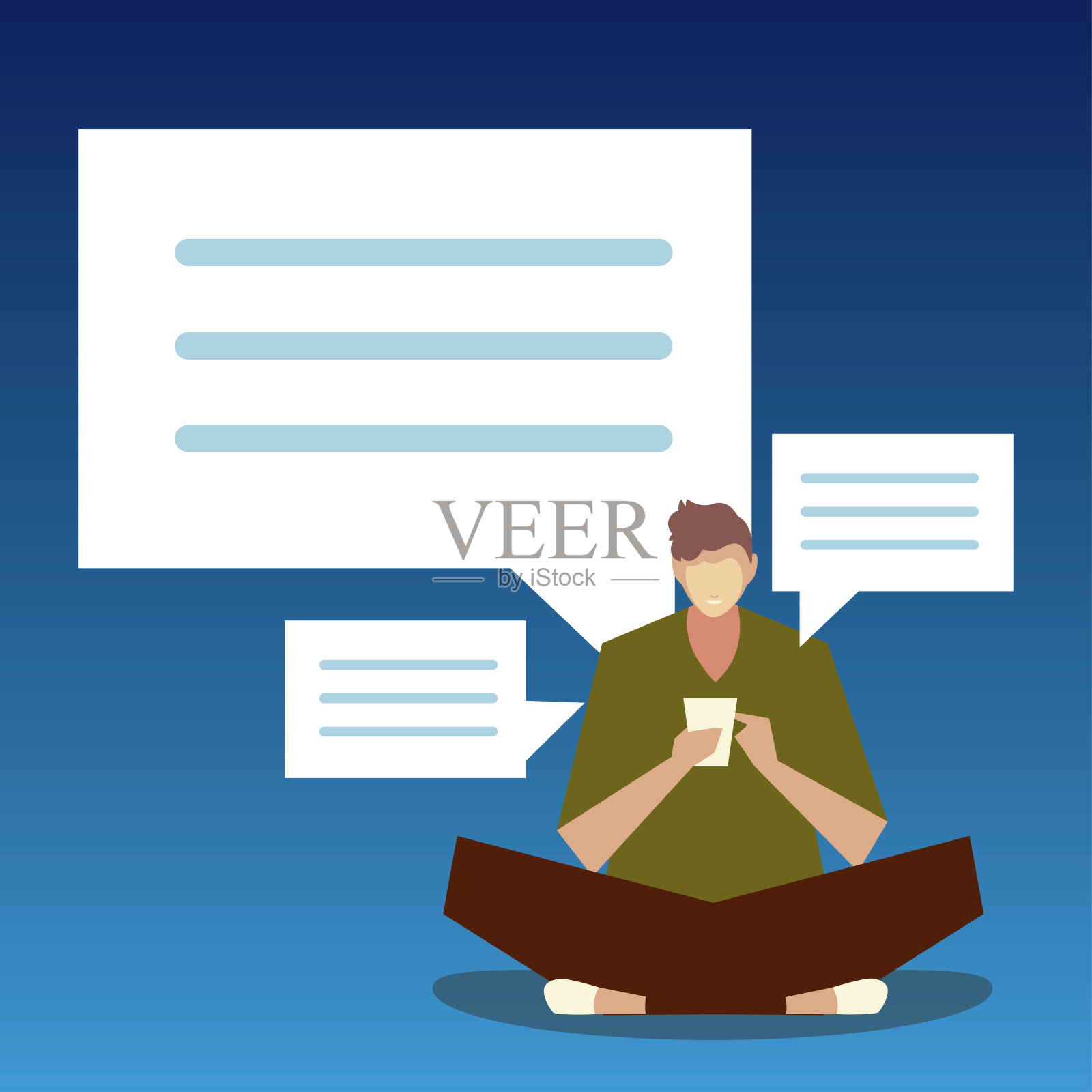 坐着玩智能手机的人插画图片素材