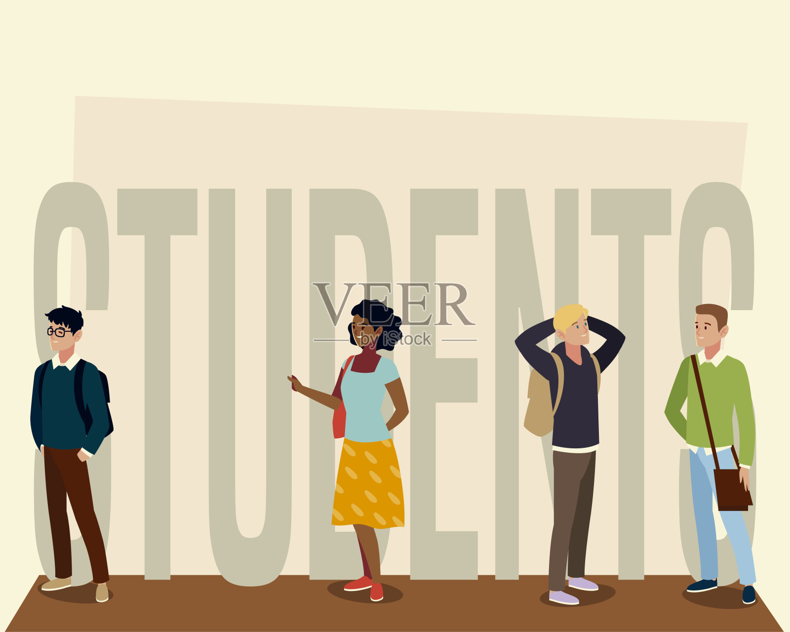 学生们拿着包和巨大的字母插画图片素材