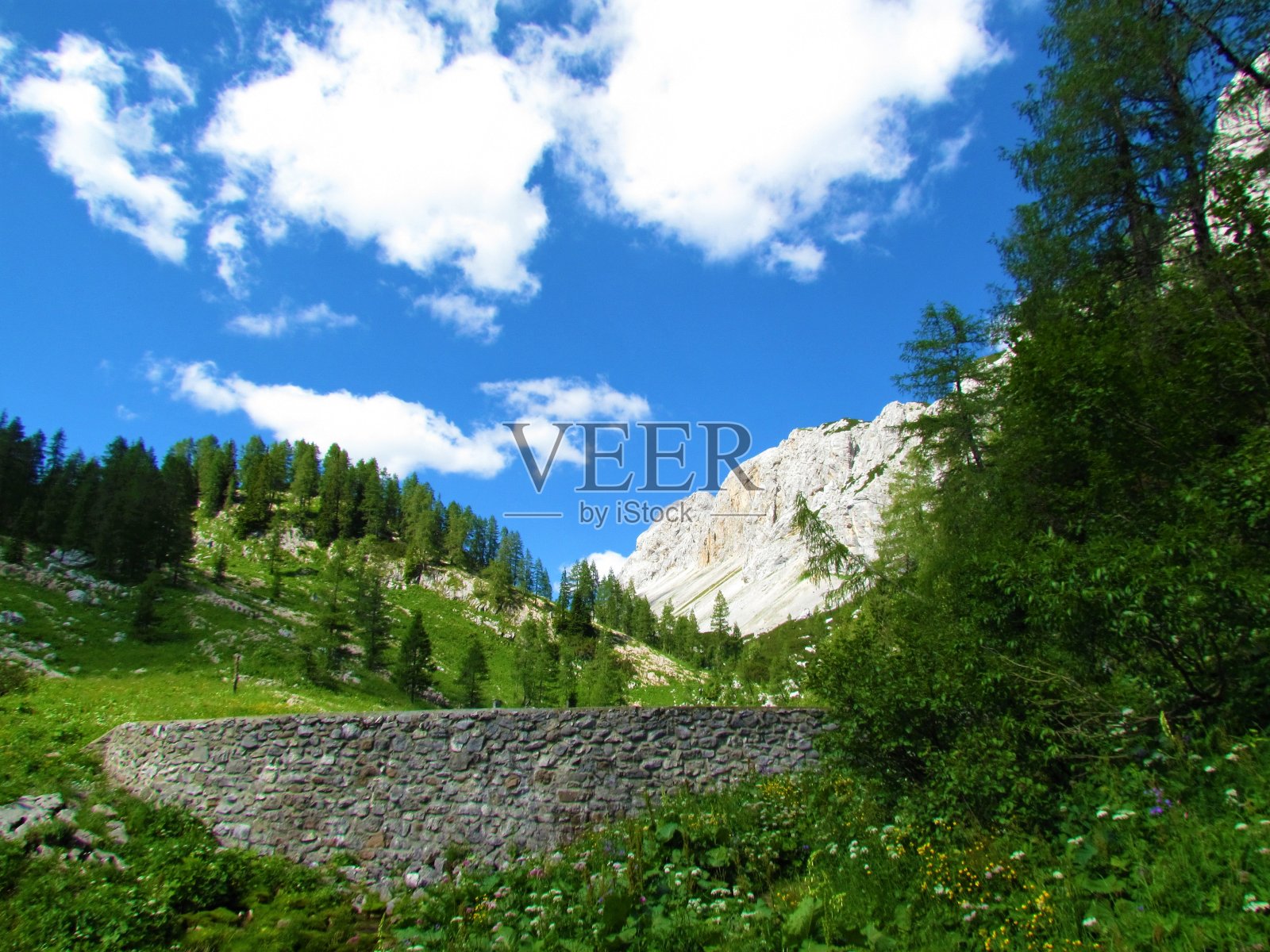 朱利安阿尔卑斯山和特里格拉夫国家公园的石坝，斯洛文尼亚照片摄影图片