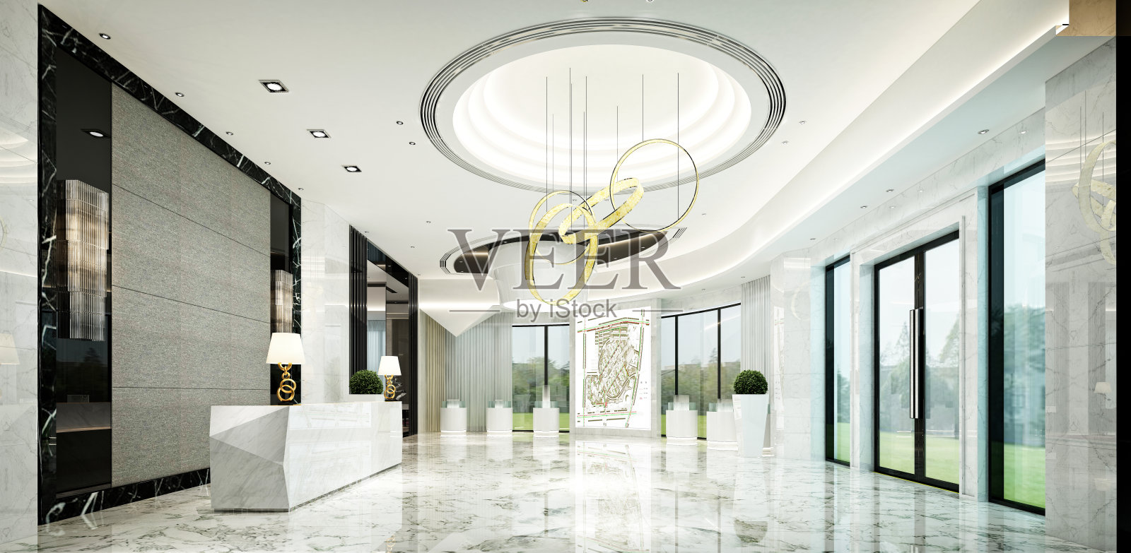 豪华酒店接待和大堂的3d渲染图片-商业图片-正版原创图片下载购买-Veer图库