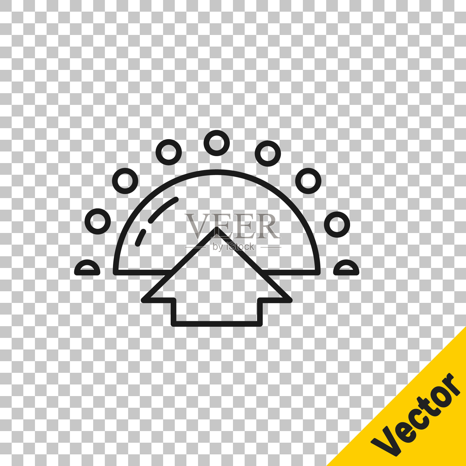 黑线日出图标孤立在透明的背景。向量图标素材