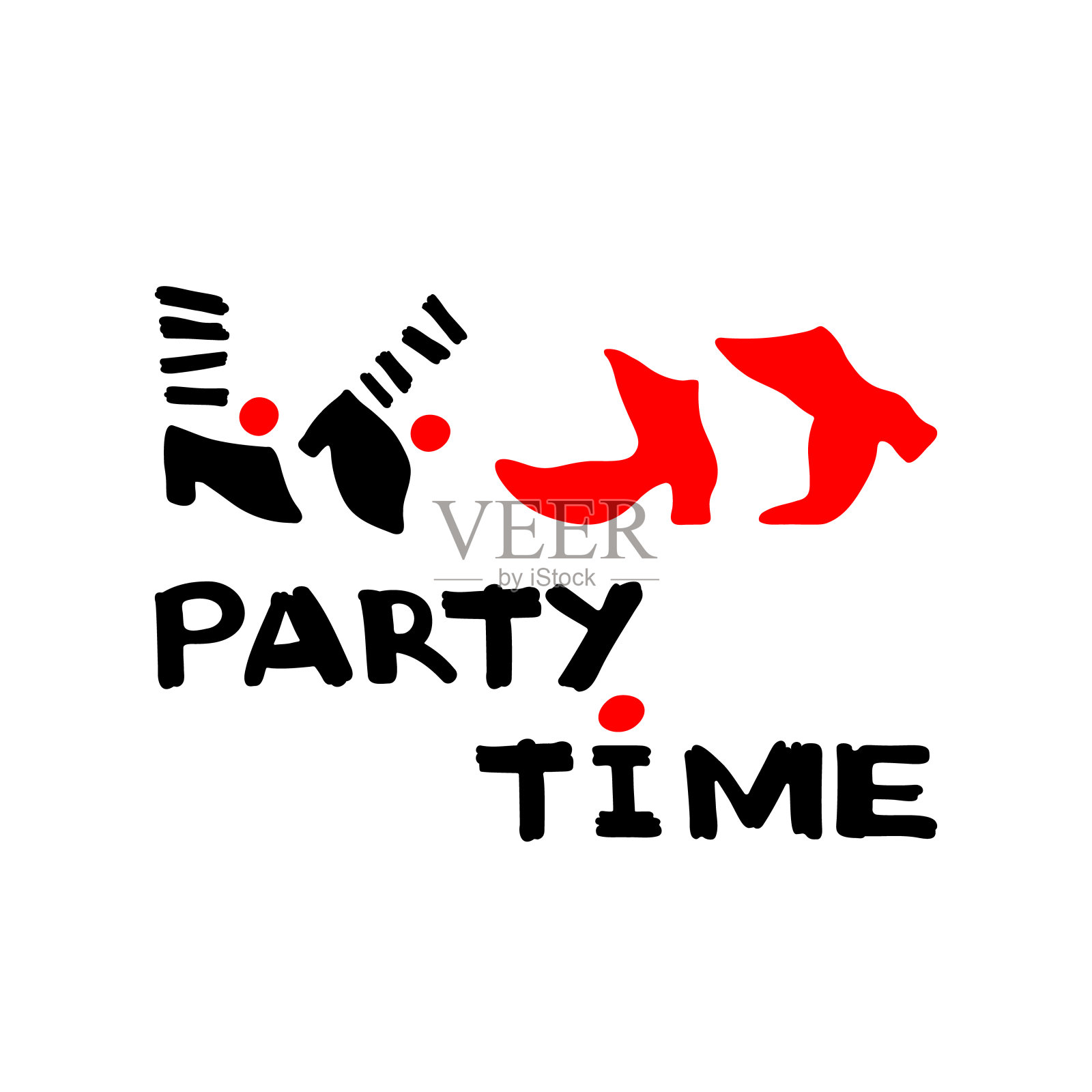 派对时间书法。两对舞脚的图标。矢量插图。插画图片素材