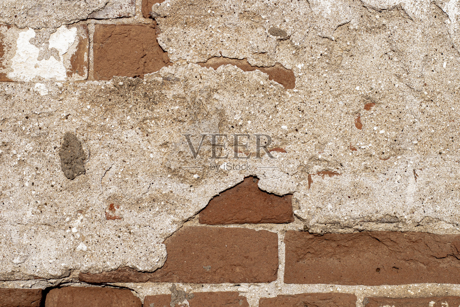 旧砖墙的纹理与破坏的灰泥。作为背景或背景的经典砖砌作品。照片摄影图片