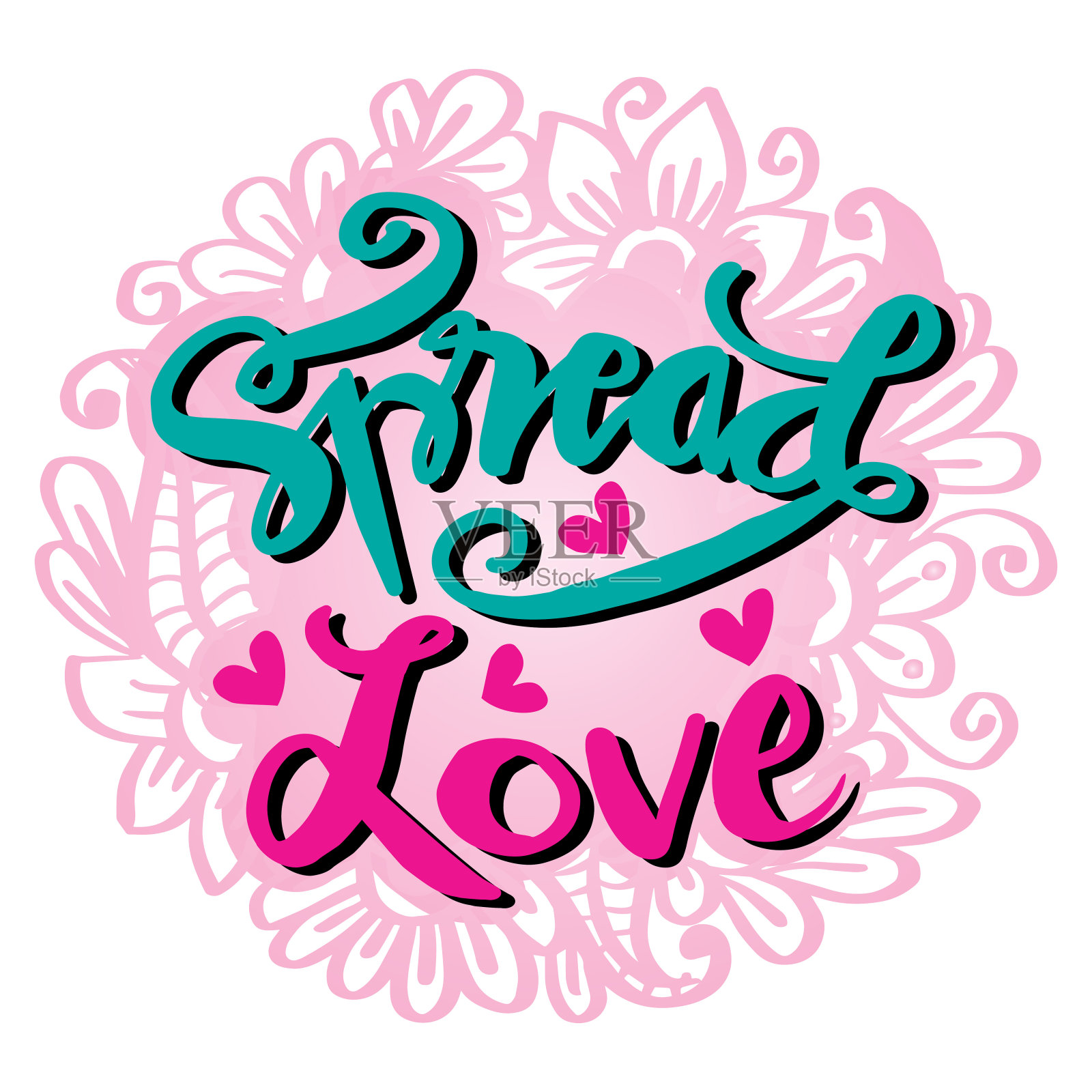 传播爱。手刻字。励志名言。插画图片素材