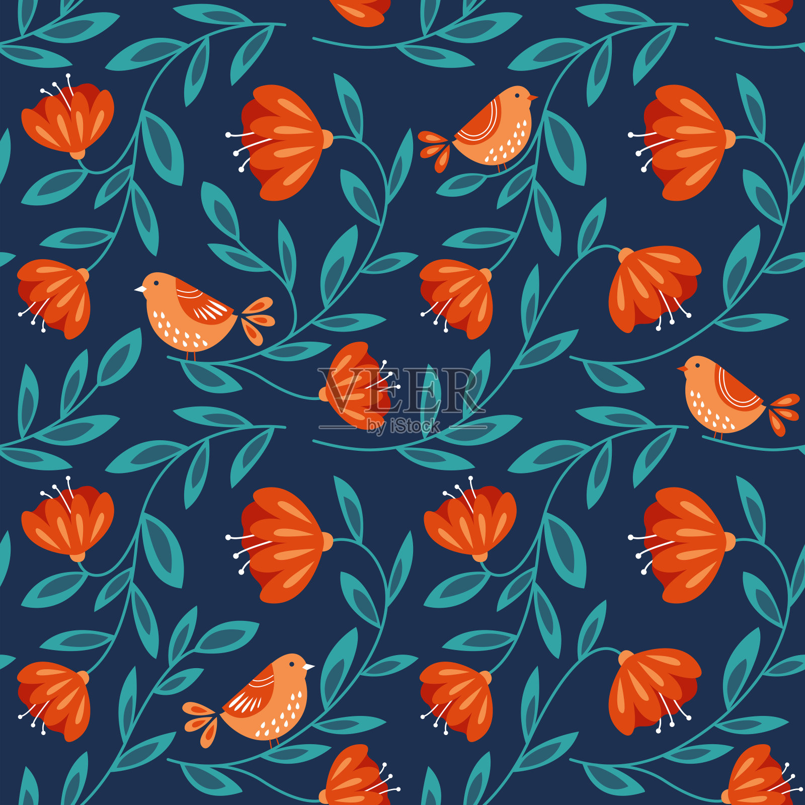 鸟花图案插画图片素材