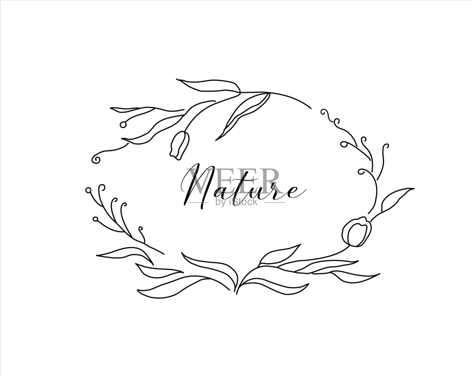 可爱的复古手绘装饰椭圆花卉涂鸦框架。矢量插图。最适合邀请贺卡或社交媒体设计模板插画图片素材