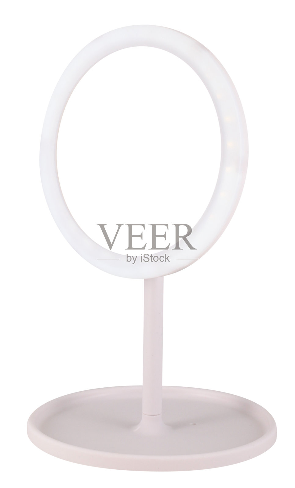 圆米色梳妆镜与led灯照片摄影图片